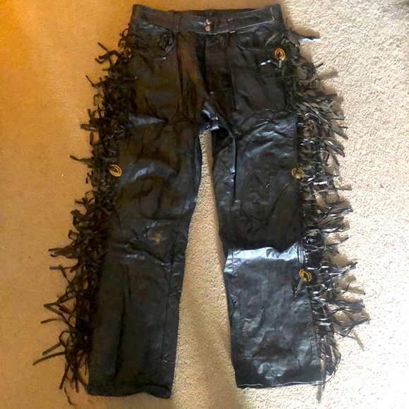Men’s Vintage Leather pants with fringe and liner inside. 32 W 29L - Picture 2 of 5